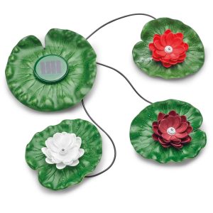 PondoSolar Lily LED – 3 kunstige vannliljer med solcelle til hagedam