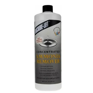 Microbe-Lift Concentrated Ammonia Remover i hvit flaske med svart kork og grå etikett