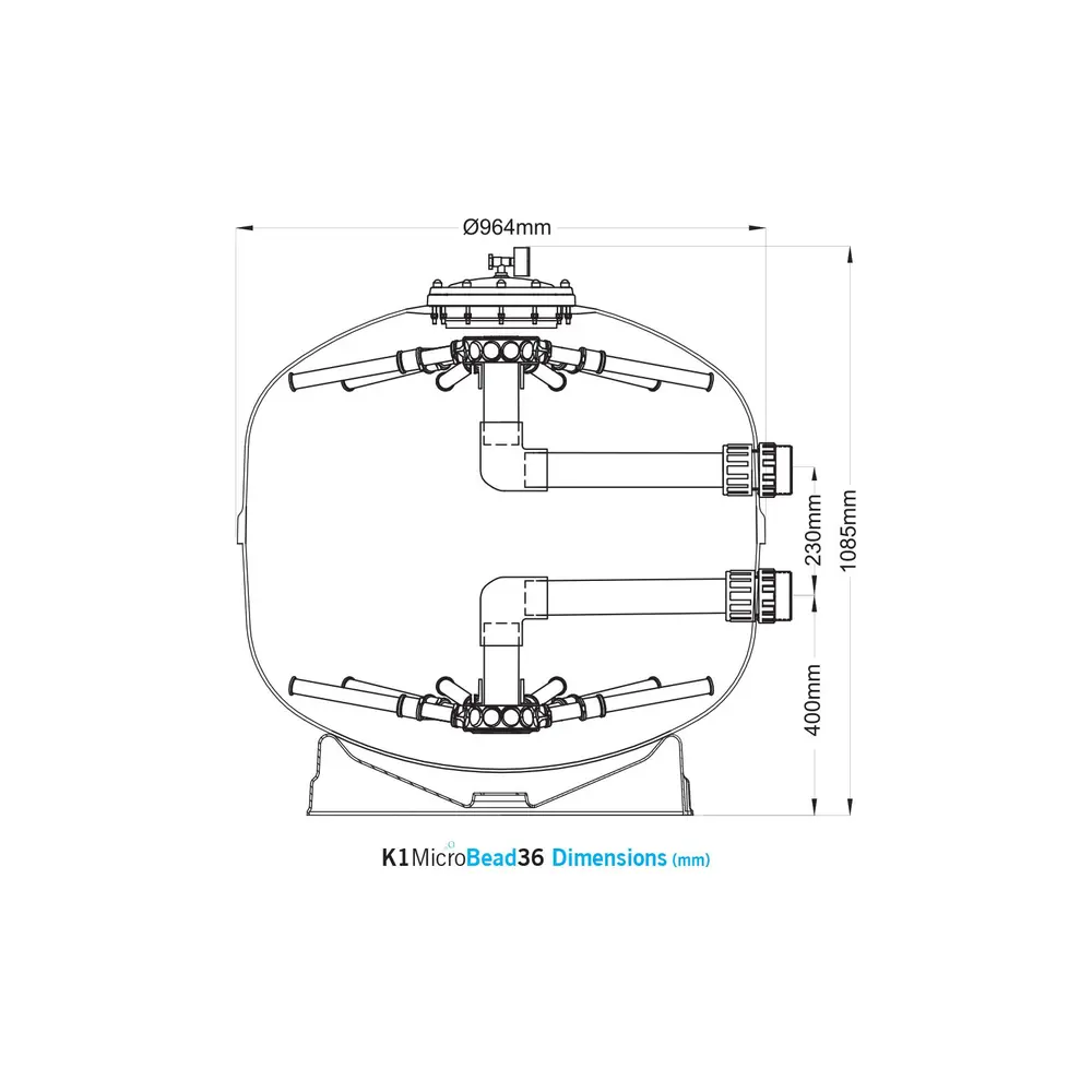 Målskisse av EA K1 Micro Bead 36 med Ø 964 mm og 1085 mm høyde