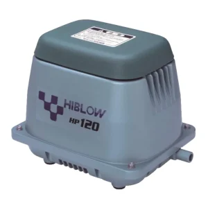HiBlow HP-120 blå luftpumpe med grønt lokk i studio