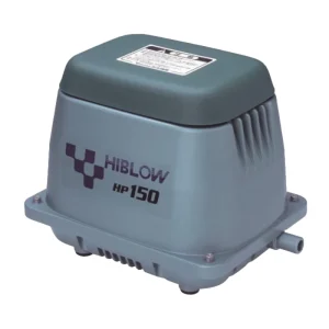 HiBlow HP-150 blå luftpumpe med grønt lokk i studio