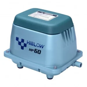HiBlow HP-60 blå luftpumpe med grønt lokk i studio