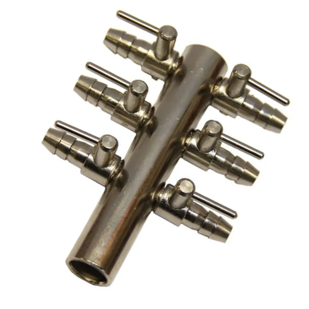AquaForte manifold 6-port i forkrommet messing med seks kraner