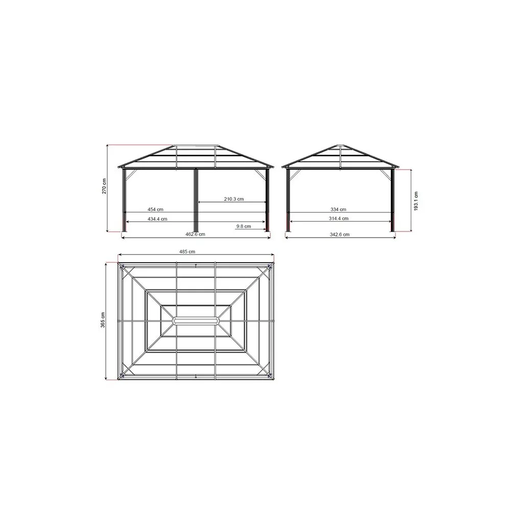 Meridien pergola sett på takplatene og takrennen i studio