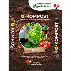 Ø-Kompost 20 liter sekk uten torv fra Farmergødning med tomater på trykket
