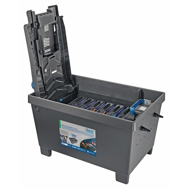 OASE BioTec ScreenMatic² 145000 med åpent lokk og filtermatter