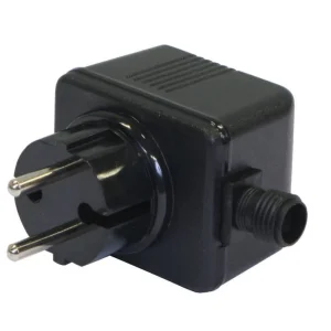Transformator IP44 12 V 21 W i svart hus med støpsel og kabeltilkobling