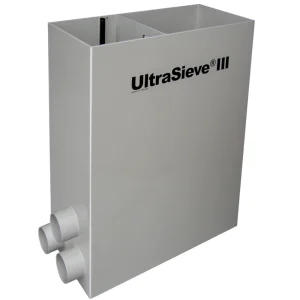 UltraSieve III 300 forfilter i lys grå kasse med logo og to inntak i bunnen