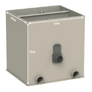 UltraSieve Low XL 300 forfilter i bred lys grå kasse med skyveventil og to bunninntak