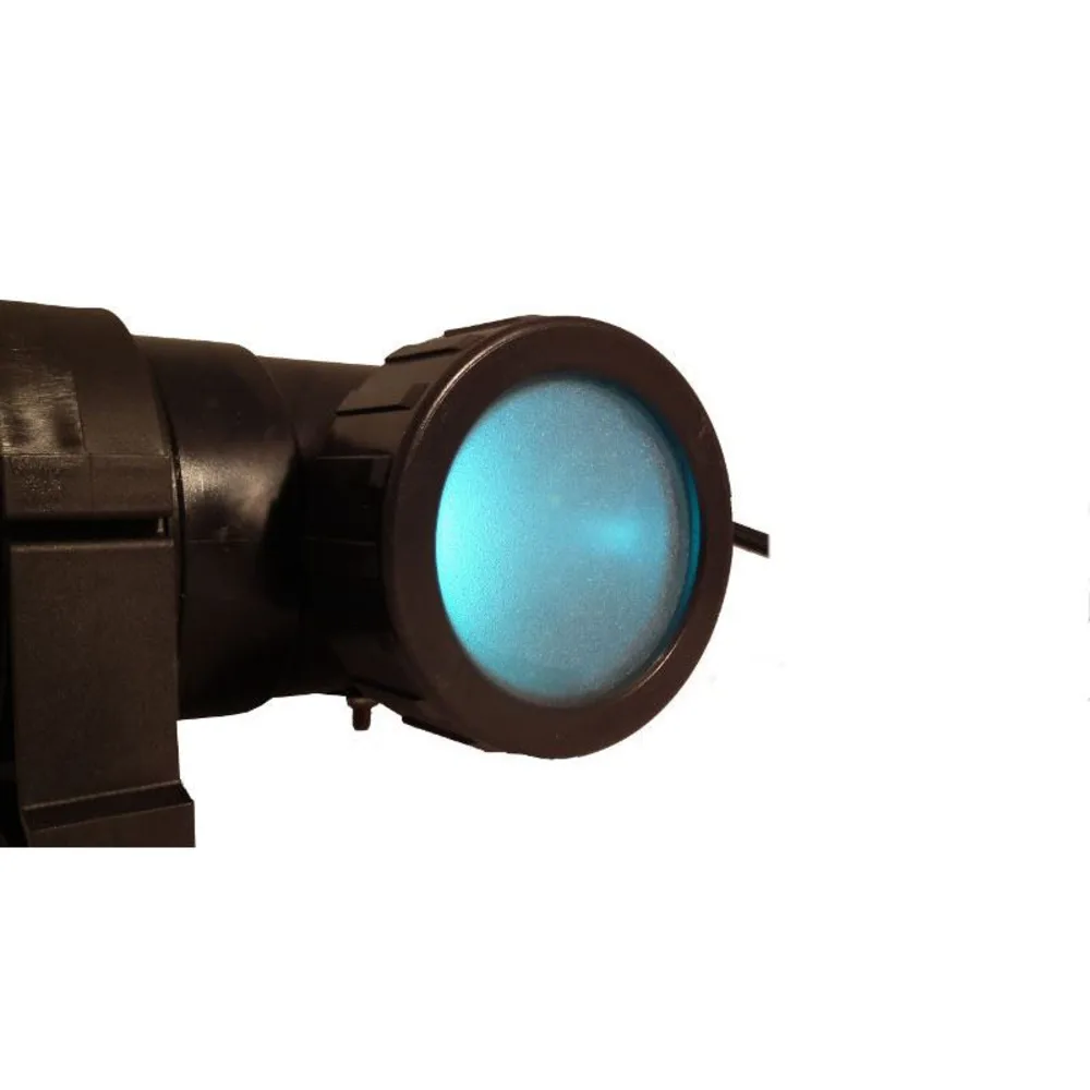 UV-lyset synes gjennom det gjennomsiktige endestykket på AquaForte Midi Power UV-C 75W