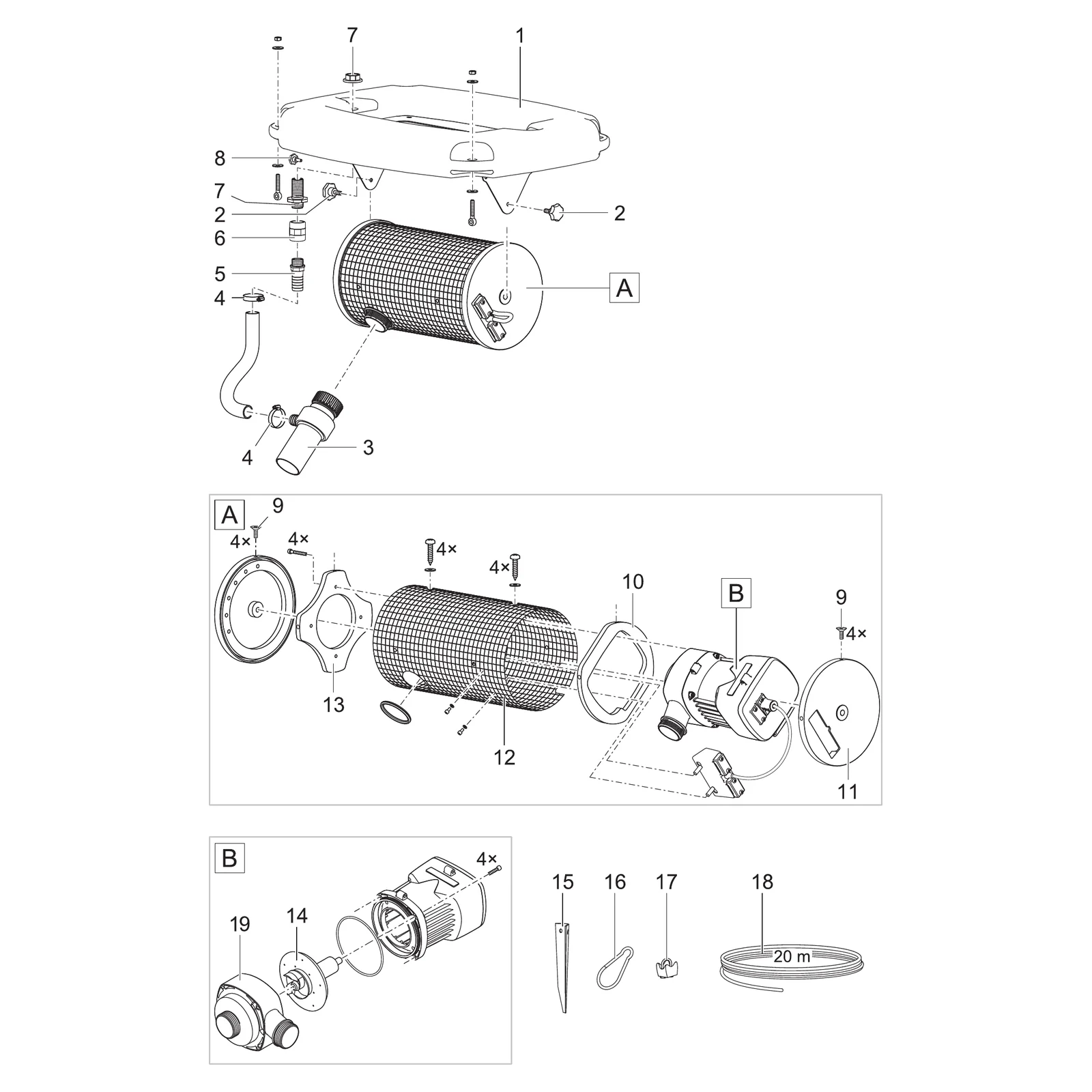 Sprengskisse OASE AquaAir Eco 250 med delenummer synlig