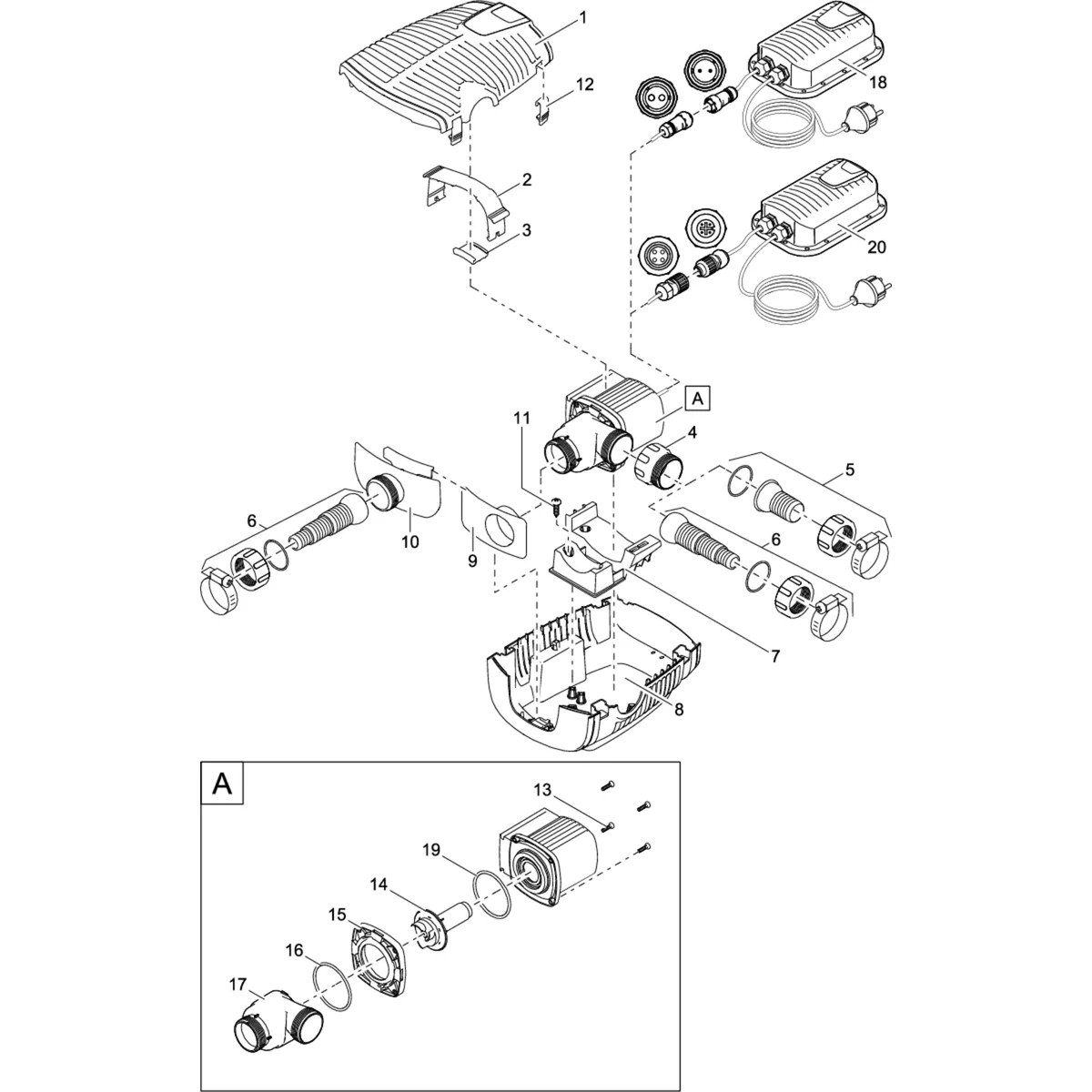 Sprengskisse OASE AquaMax Eco Premium 6000/12 V med delenummer synlig