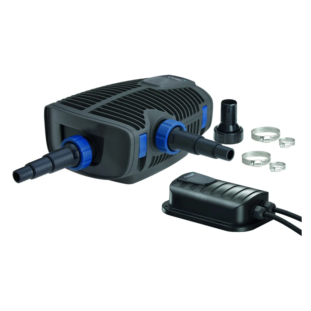 OASE AquaMax Eco Premium 6000/12 V filterpumpe med strømforsyning, slangestusser og klemmer