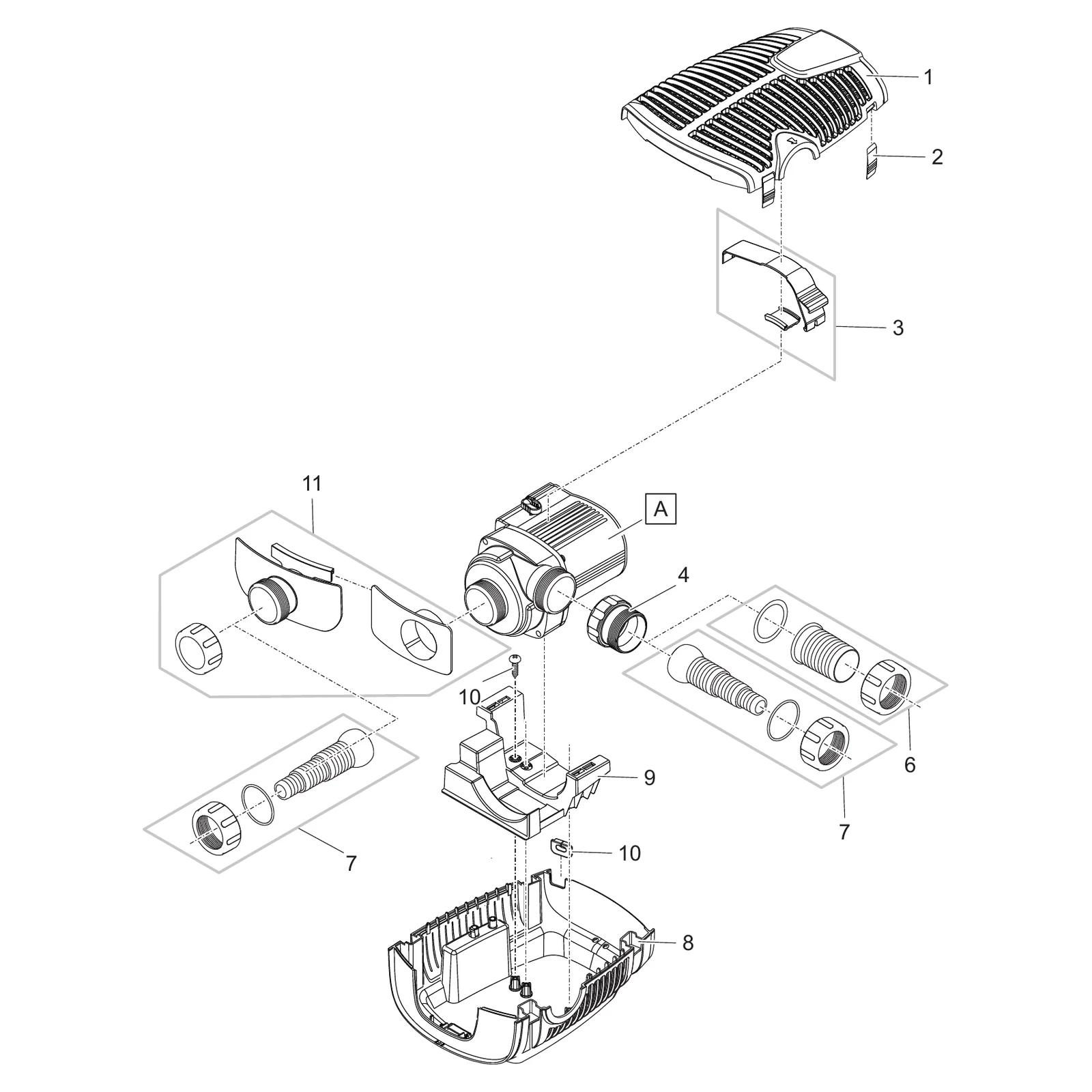 Sprengskisse OASE AquaMax Eco Premium 9000 til 21000 hel pumpe med delenummer synlig