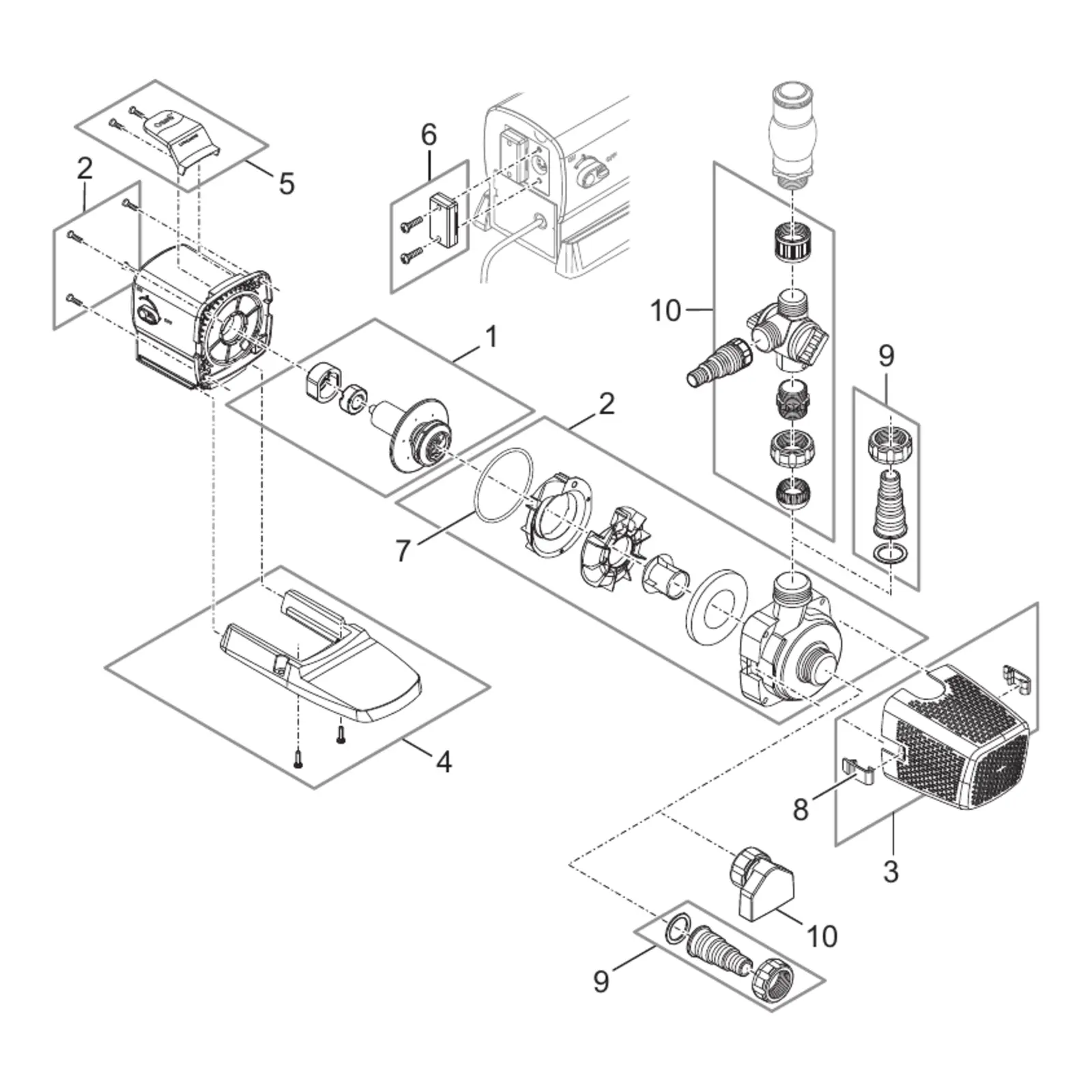 Sprengskisse OASE Aquarius Eco Premium 4500/6500 med delenummer synlig