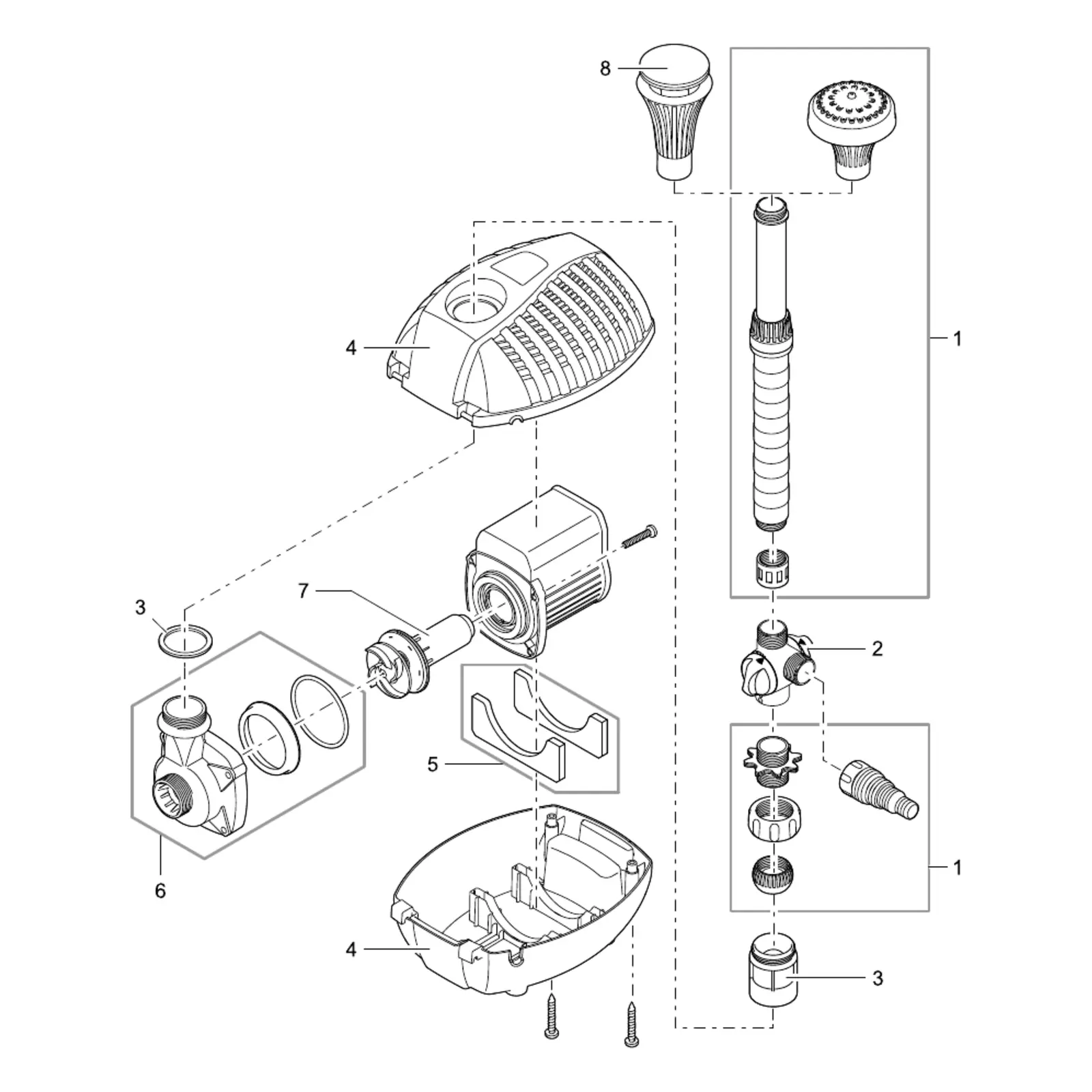 Sprengskisse OASE Aquarius Fountain Set Eco 5500–9500 med delenummer synlig