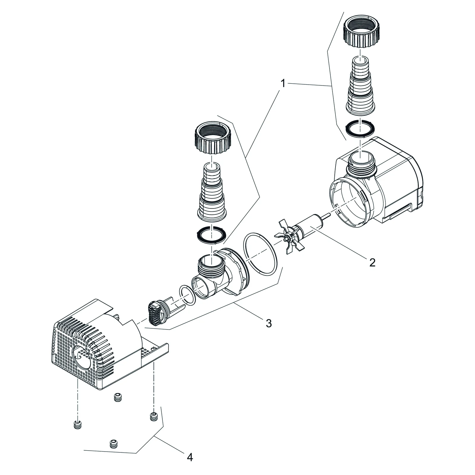 Sprengskisse OASE Aquarius Universal 600–2000 med delenummer synlig