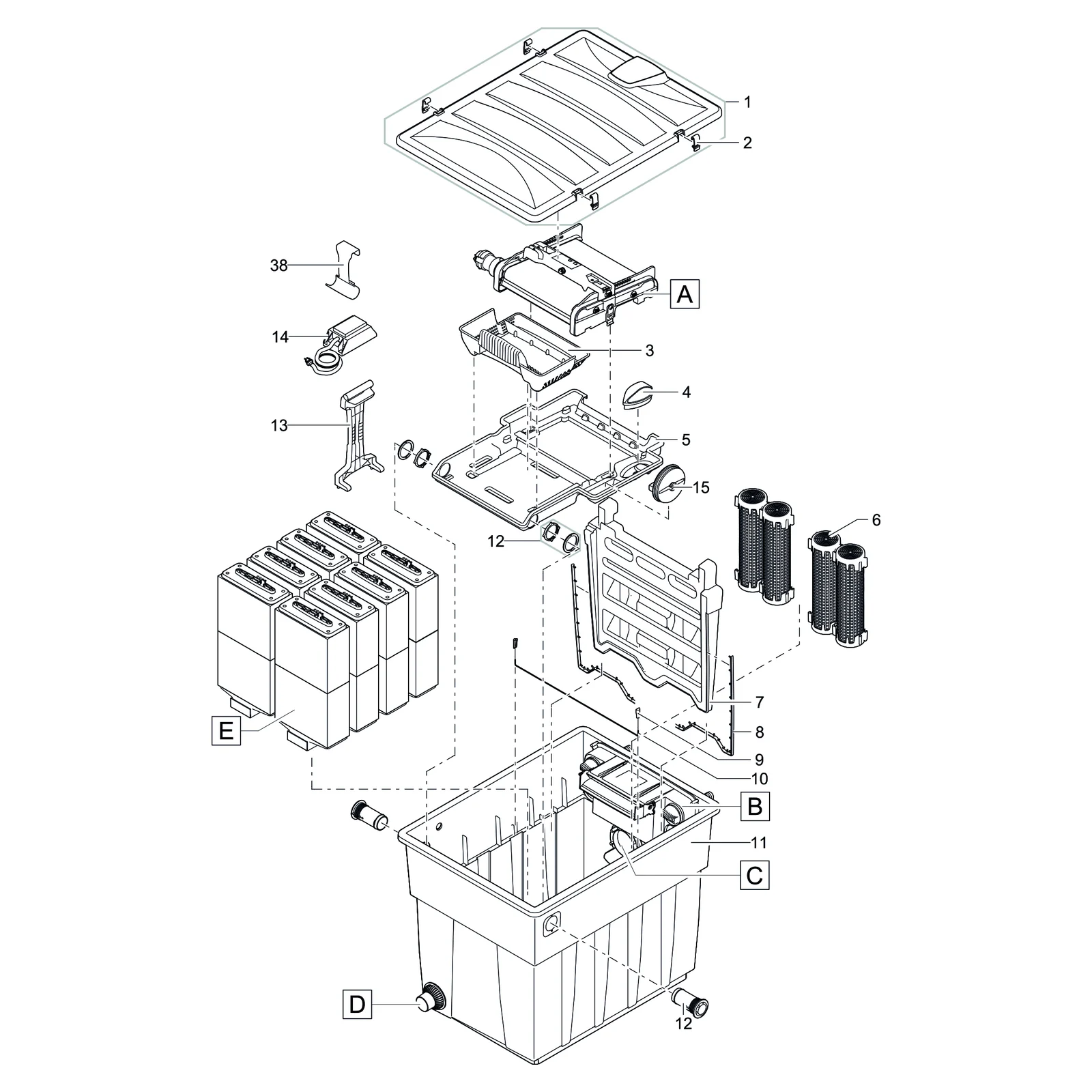 Sprengskisse OASE BioTec ScreenMatic² 90000 med delenummer synlig