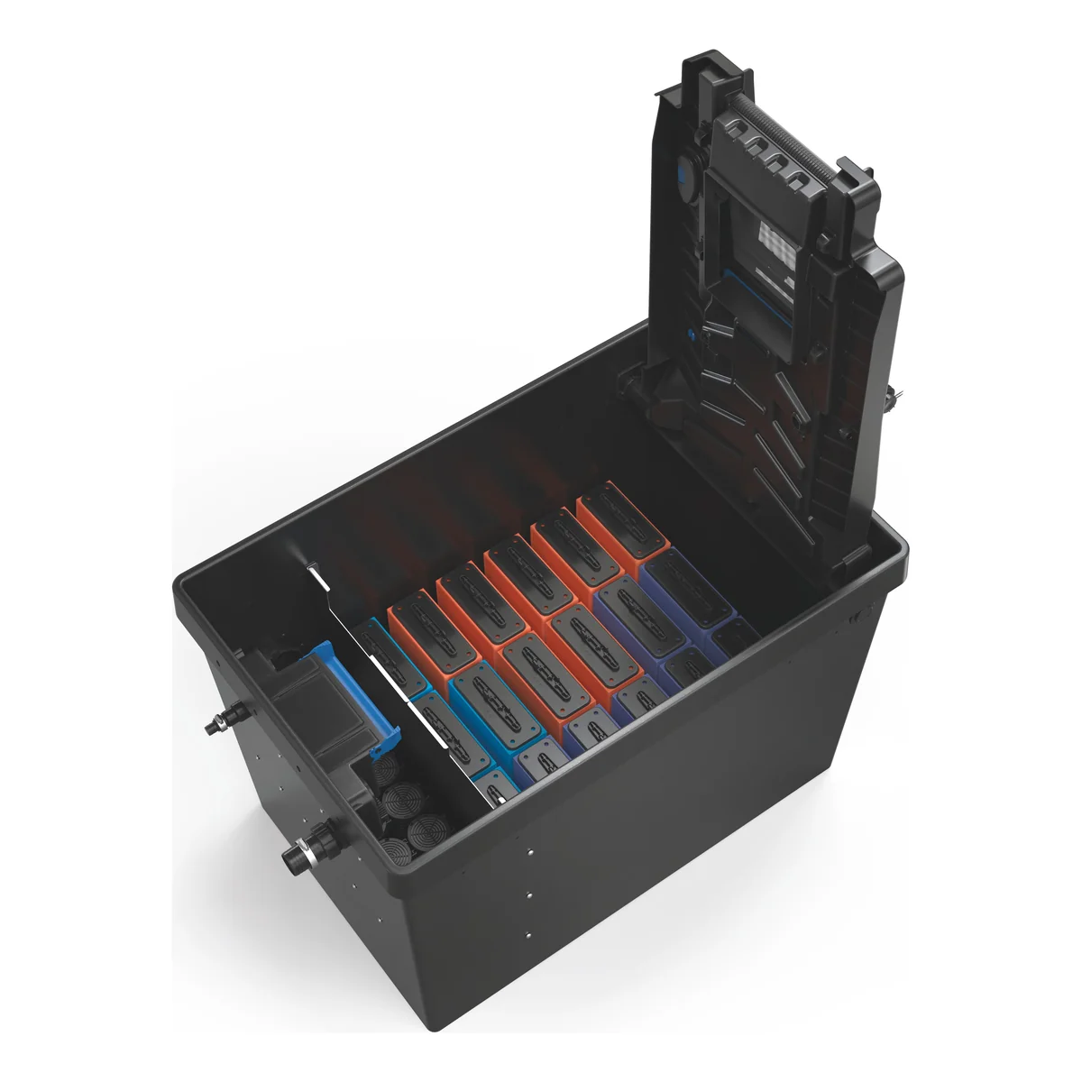 OASE BioTec ScreenMatic² 145000 med åpent lokk, filtersvamper og automatisk rengjort filtervev