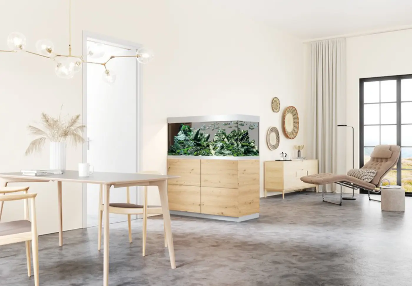 OASE HighLine romdeler 300 Wild Oak med planteakvarium mellom spisestue og stue