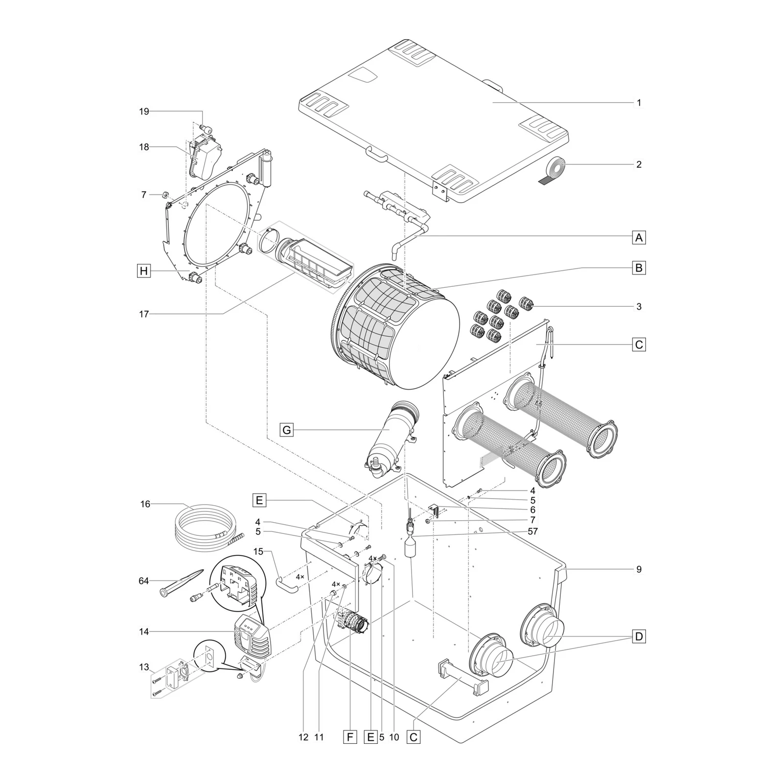 Sprengskisse OASE ProfiClear Premium Compact L gravitasjon med delenummer synlig