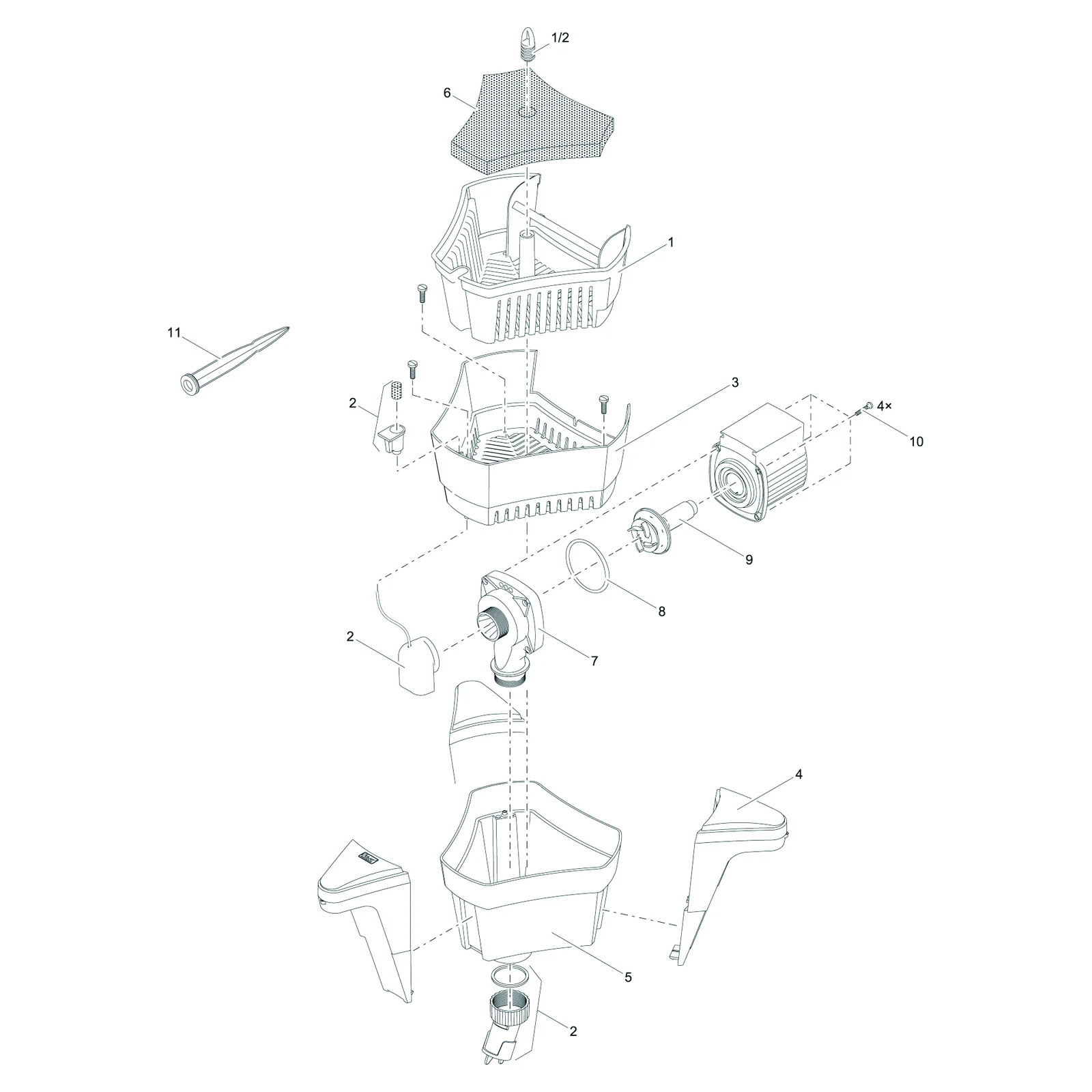 Sprengskisse OASE SwimSkim 50 med delenummer synlig