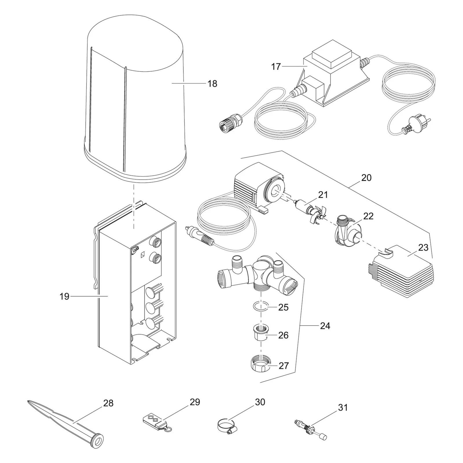 Sprengskisse OASE Water Jet Lightning med delenummer synlig