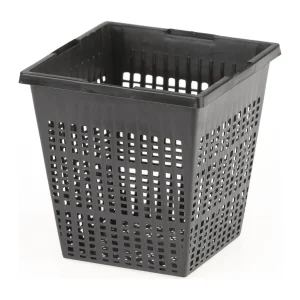 Firkantet plantekurv 11 × 11 × 11 cm i sort plast med fine åpninger i sider og bunn