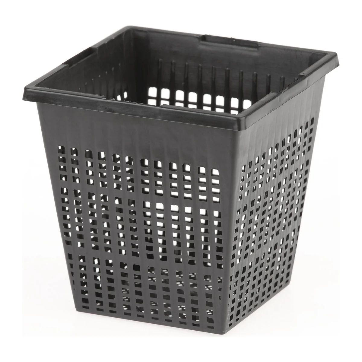 Firkantet plantekurv 11 × 11 × 11 cm i sort plast med fine åpninger i sider og bunn