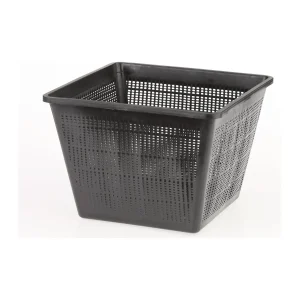 Firkantet plantekurv 28 × 28 × 18 cm i sort plast til vannliljer og sumpplanter