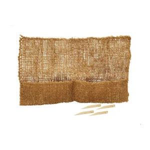 Plantesekk i kokosfiber med to lommer og fire trepinner til damkanten
