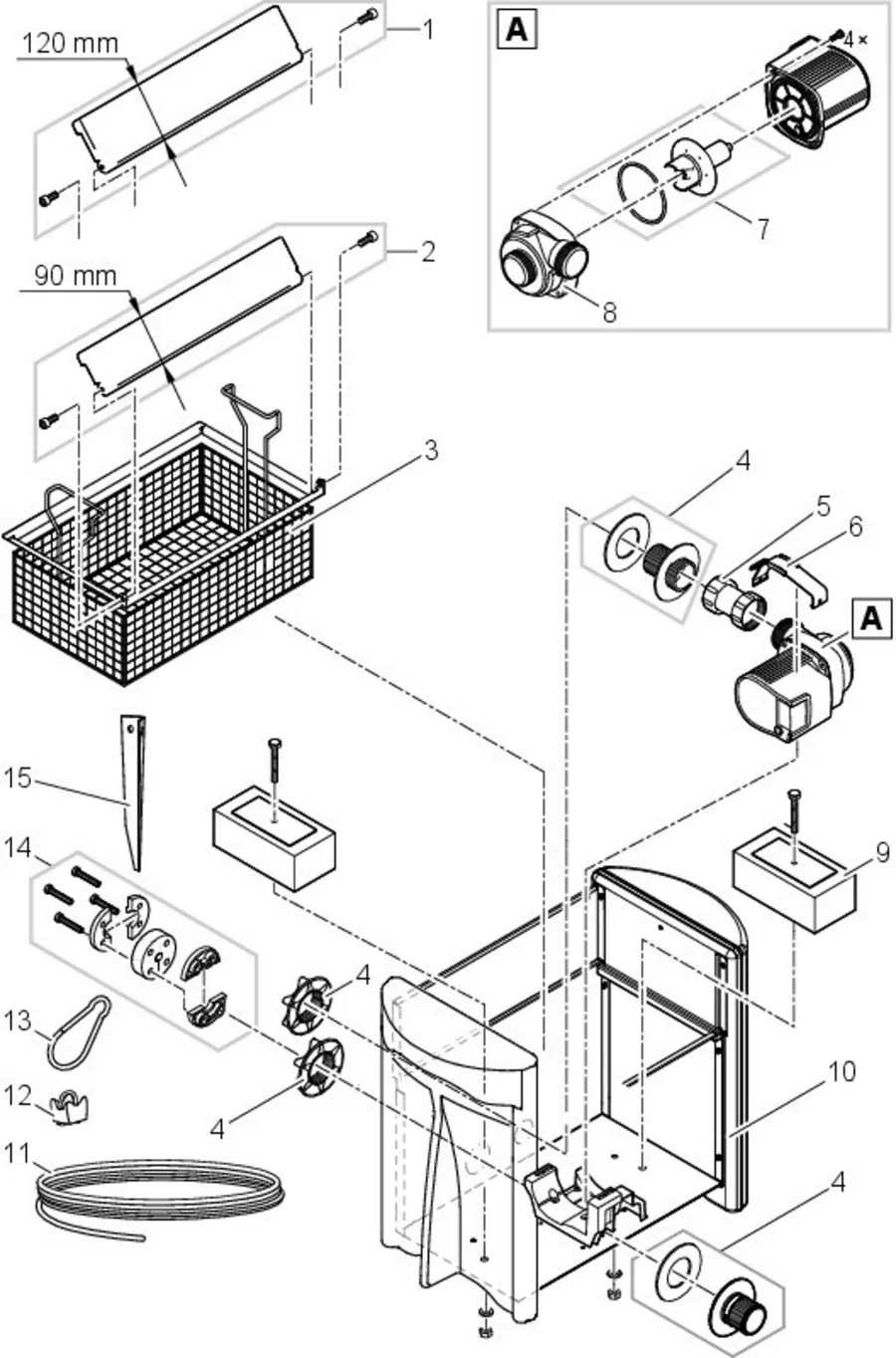 Sprengskisse OASE Skimmer 250 Eco med delenummer synlig