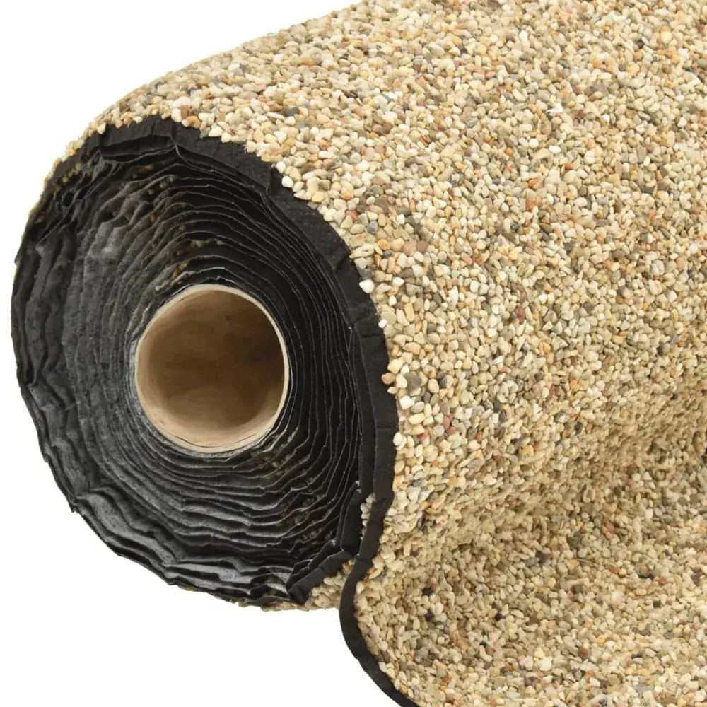 Enden av en rull stenfolie sand 40 cm med sort folie og papprør