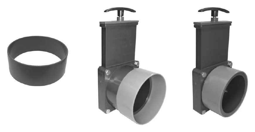 Skyvespjeld 90 mm og PVC-ring til 110 mm avløpsrør, som følger med UltraSieve